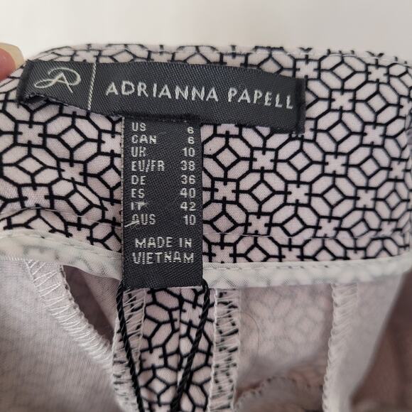 New Adrianna Papell Kate ivory black mosaic geometric print trouser pant size 6 - Picture 3 of 11